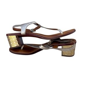 Tory Burch Gold-Tone Strappy Heeled Sandals Size 9 (Medium Width)